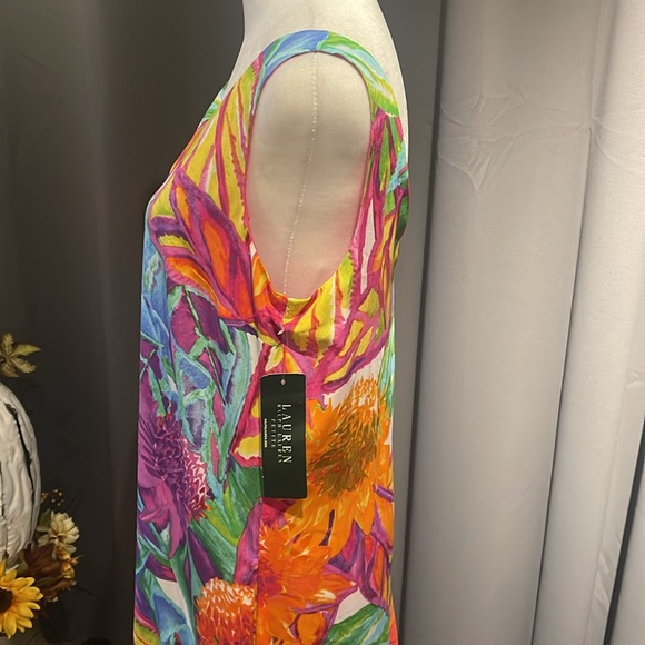 Ralph Lauren Multicolor Tropical Floral Print Double VNeck Drop Waist Dress - Picture 4 of 6